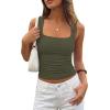 image:imagePRETTYGARDEN Tank Tops for Women 2026 Summer Sleeveless Square Neck Double Lined Tops Spring Ruched Going Out Y2K ClothesArmy Green