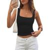 image:imagePRETTYGARDEN Tank Tops for Women 2026 Summer Sleeveless Square Neck Double Lined Tops Spring Ruched Going Out Y2K ClothesBlack