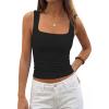 image:imagePRETTYGARDEN Tank Tops for Women 2026 Summer Sleeveless Square Neck Double Lined Tops Spring Ruched Going Out Y2K ClothesBlack
