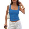 image:imagePRETTYGARDEN Tank Tops for Women 2026 Summer Sleeveless Square Neck Double Lined Tops Spring Ruched Going Out Y2K ClothesBlue
