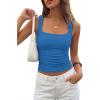 image:imagePRETTYGARDEN Tank Tops for Women 2026 Summer Sleeveless Square Neck Double Lined Tops Spring Ruched Going Out Y2K ClothesBlue