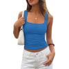 image:imagePRETTYGARDEN Tank Tops for Women 2026 Summer Sleeveless Square Neck Double Lined Tops Spring Ruched Going Out Y2K ClothesBlue