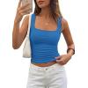 image:imagePRETTYGARDEN Tank Tops for Women 2026 Summer Sleeveless Square Neck Double Lined Tops Spring Ruched Going Out Y2K ClothesBlue