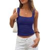 image:imagePRETTYGARDEN Tank Tops for Women 2026 Summer Sleeveless Square Neck Double Lined Tops Spring Ruched Going Out Y2K ClothesNavy Blue