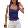 image:imagePRETTYGARDEN Tank Tops for Women 2026 Summer Sleeveless Square Neck Double Lined Tops Spring Ruched Going Out Y2K ClothesNavy Blue