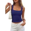 image:imagePRETTYGARDEN Tank Tops for Women 2026 Summer Sleeveless Square Neck Double Lined Tops Spring Ruched Going Out Y2K ClothesNavy Blue
