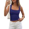 image:imagePRETTYGARDEN Tank Tops for Women 2026 Summer Sleeveless Square Neck Double Lined Tops Spring Ruched Going Out Y2K ClothesNavy Blue