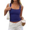 image:imagePRETTYGARDEN Tank Tops for Women 2026 Summer Sleeveless Square Neck Double Lined Tops Spring Ruched Going Out Y2K ClothesNavy Blue