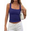 image:imagePRETTYGARDEN Tank Tops for Women 2026 Summer Sleeveless Square Neck Double Lined Tops Spring Ruched Going Out Y2K ClothesNavy Blue