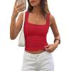 image:imagePRETTYGARDEN Tank Tops for Women 2026 Summer Sleeveless Square Neck Double Lined Tops Spring Ruched Going Out Y2K ClothesRed