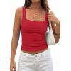 image:imagePRETTYGARDEN Tank Tops for Women 2026 Summer Sleeveless Square Neck Double Lined Tops Spring Ruched Going Out Y2K ClothesRed