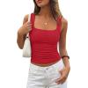 image:imagePRETTYGARDEN Tank Tops for Women 2026 Summer Sleeveless Square Neck Double Lined Tops Spring Ruched Going Out Y2K ClothesRed