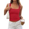 image:imagePRETTYGARDEN Tank Tops for Women 2026 Summer Sleeveless Square Neck Double Lined Tops Spring Ruched Going Out Y2K ClothesRed