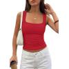 image:imagePRETTYGARDEN Tank Tops for Women 2026 Summer Sleeveless Square Neck Double Lined Tops Spring Ruched Going Out Y2K ClothesRed