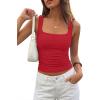 image:imagePRETTYGARDEN Tank Tops for Women 2026 Summer Sleeveless Square Neck Double Lined Tops Spring Ruched Going Out Y2K ClothesRed