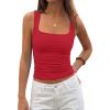 image:imagePRETTYGARDEN Tank Tops for Women 2026 Summer Sleeveless Square Neck Double Lined Tops Spring Ruched Going Out Y2K ClothesRed