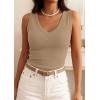image:imagePRETTYGARDEN V Neck Tank Tops for Women Summer Outfits 2026 Ribbed Knit Shirts Casual Basic Tees Sleeveless Camisole VestKhaki