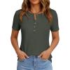 image:imagePRETTYGARDEN Waffle Knit Tops for Women Short Sleeve Henley Shirts 2026 Summer Blouses Dressy Casual Spring Fashion ClothesArmy Green