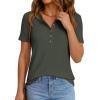 image:imagePRETTYGARDEN Waffle Knit Tops for Women Short Sleeve Henley Shirts 2026 Summer Blouses Dressy Casual Spring Fashion ClothesArmy Green