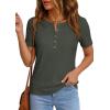 image:imagePRETTYGARDEN Waffle Knit Tops for Women Short Sleeve Henley Shirts 2026 Summer Blouses Dressy Casual Spring Fashion ClothesArmy Green