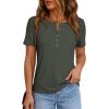 image:imagePRETTYGARDEN Waffle Knit Tops for Women Short Sleeve Henley Shirts 2026 Summer Blouses Dressy Casual Spring Fashion ClothesArmy Green