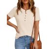 image:imagePRETTYGARDEN Waffle Knit Tops for Women Short Sleeve Henley Shirts 2026 Summer Blouses Dressy Casual Spring Fashion ClothesBeige