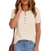 image:imagePRETTYGARDEN Waffle Knit Tops for Women Short Sleeve Henley Shirts 2026 Summer Blouses Dressy Casual Spring Fashion ClothesBeige
