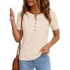 image:imagePRETTYGARDEN Waffle Knit Tops for Women Short Sleeve Henley Shirts 2026 Summer Blouses Dressy Casual Spring Fashion ClothesBeige