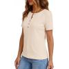 image:imagePRETTYGARDEN Waffle Knit Tops for Women Short Sleeve Henley Shirts 2026 Summer Blouses Dressy Casual Spring Fashion ClothesBeige