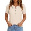 image:imagePRETTYGARDEN Waffle Knit Tops for Women Short Sleeve Henley Shirts 2026 Summer Blouses Dressy Casual Spring Fashion ClothesBeige