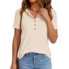 image:imagePRETTYGARDEN Waffle Knit Tops for Women Short Sleeve Henley Shirts 2026 Summer Blouses Dressy Casual Spring Fashion ClothesBeige