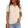 image:imagePRETTYGARDEN Waffle Knit Tops for Women Short Sleeve Henley Shirts 2026 Summer Blouses Dressy Casual Spring Fashion ClothesBeige