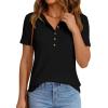 image:imagePRETTYGARDEN Waffle Knit Tops for Women Short Sleeve Henley Shirts 2026 Summer Blouses Dressy Casual Spring Fashion ClothesBlack