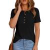 image:imagePRETTYGARDEN Waffle Knit Tops for Women Short Sleeve Henley Shirts 2026 Summer Blouses Dressy Casual Spring Fashion ClothesBlack