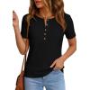image:imagePRETTYGARDEN Waffle Knit Tops for Women Short Sleeve Henley Shirts 2026 Summer Blouses Dressy Casual Spring Fashion ClothesBlack