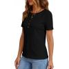 image:imagePRETTYGARDEN Waffle Knit Tops for Women Short Sleeve Henley Shirts 2026 Summer Blouses Dressy Casual Spring Fashion ClothesBlack