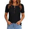 image:imagePRETTYGARDEN Waffle Knit Tops for Women Short Sleeve Henley Shirts 2026 Summer Blouses Dressy Casual Spring Fashion ClothesBlack