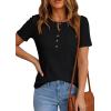 image:imagePRETTYGARDEN Waffle Knit Tops for Women Short Sleeve Henley Shirts 2026 Summer Blouses Dressy Casual Spring Fashion ClothesBlack
