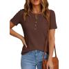image:imagePRETTYGARDEN Waffle Knit Tops for Women Short Sleeve Henley Shirts 2026 Summer Blouses Dressy Casual Spring Fashion ClothesBrown