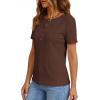 image:imagePRETTYGARDEN Waffle Knit Tops for Women Short Sleeve Henley Shirts 2026 Summer Blouses Dressy Casual Spring Fashion ClothesBrown