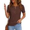 image:imagePRETTYGARDEN Waffle Knit Tops for Women Short Sleeve Henley Shirts 2026 Summer Blouses Dressy Casual Spring Fashion ClothesBrown