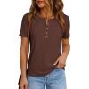 image:imagePRETTYGARDEN Waffle Knit Tops for Women Short Sleeve Henley Shirts 2026 Summer Blouses Dressy Casual Spring Fashion ClothesBrown