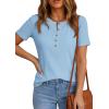 image:imagePRETTYGARDEN Waffle Knit Tops for Women Short Sleeve Henley Shirts 2026 Summer Blouses Dressy Casual Spring Fashion ClothesLight Blue