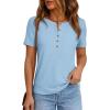 image:imagePRETTYGARDEN Waffle Knit Tops for Women Short Sleeve Henley Shirts 2026 Summer Blouses Dressy Casual Spring Fashion ClothesLight Blue