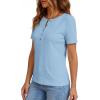 image:imagePRETTYGARDEN Waffle Knit Tops for Women Short Sleeve Henley Shirts 2026 Summer Blouses Dressy Casual Spring Fashion ClothesLight Blue