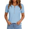 image:imagePRETTYGARDEN Waffle Knit Tops for Women Short Sleeve Henley Shirts 2026 Summer Blouses Dressy Casual Spring Fashion ClothesLight Blue