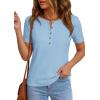 image:imagePRETTYGARDEN Waffle Knit Tops for Women Short Sleeve Henley Shirts 2026 Summer Blouses Dressy Casual Spring Fashion ClothesLight Blue