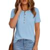 image:imagePRETTYGARDEN Waffle Knit Tops for Women Short Sleeve Henley Shirts 2026 Summer Blouses Dressy Casual Spring Fashion ClothesLight Blue