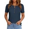 image:imagePRETTYGARDEN Waffle Knit Tops for Women Short Sleeve Henley Shirts 2026 Summer Blouses Dressy Casual Spring Fashion ClothesNavy Blue