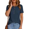 image:imagePRETTYGARDEN Waffle Knit Tops for Women Short Sleeve Henley Shirts 2026 Summer Blouses Dressy Casual Spring Fashion ClothesNavy Blue